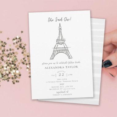 Paris Theme She Said Oui Eiffel Bridal Shower Invitations