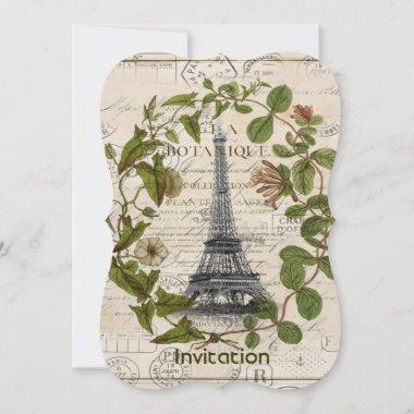 parisian french botanical art paris eiffel tower Invitations