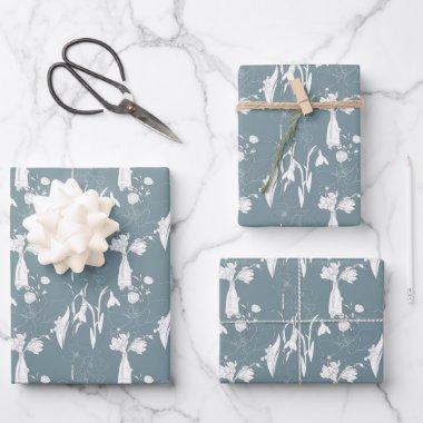 Pastel Dusty Blue Vase of Flowers and Blossoms Wrapping Paper Sheets