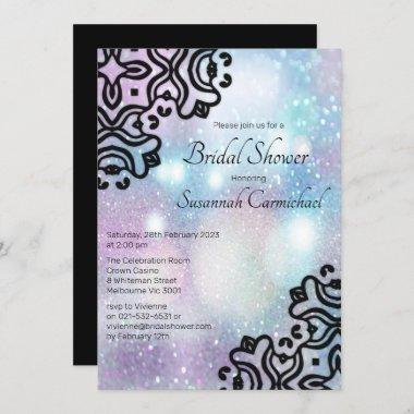 Pastel Glitter and Black Damask Bridal Shower Invitations