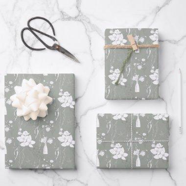 Pastel Gray Vase of Flowers and Blossoms Wrapping Paper Sheets