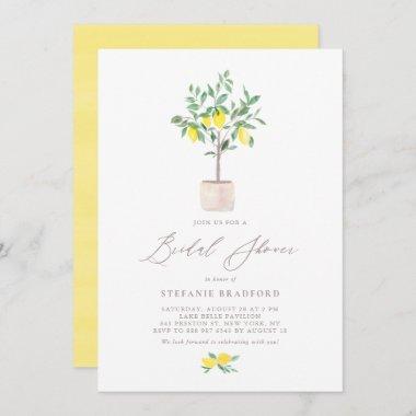 Pastel Watercolor Lemon Tree Summer Bridal Shower Invitations