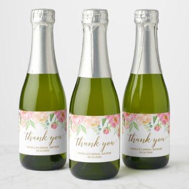 Peach and Pink Peony Flowers Thank You Favor Sparkling Wine Label