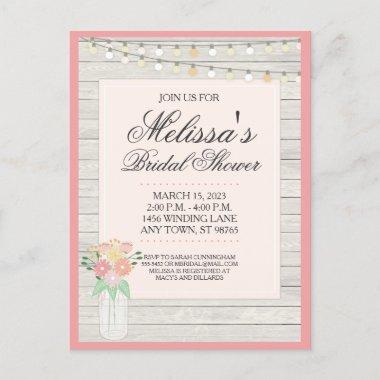 Peach Floral Barn Wood Bridal Shower Invitation PostInvitations