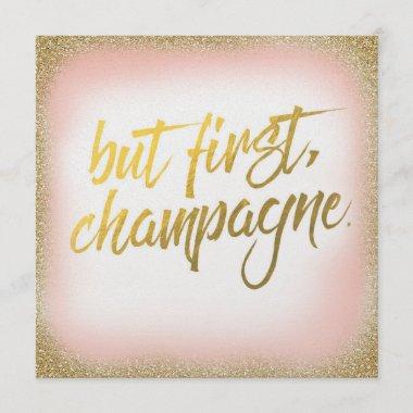 Peach Gold But First Champagne Invitations Pearl