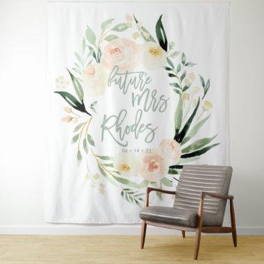 Peach + green watercolor floral bridal shower tape tapestry