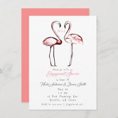 Peach Pink Flamingos Flamingo Engagement Shower Invitations