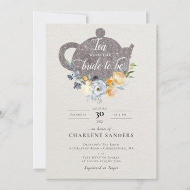 Peach Rose and Thistle Floral Bridal Tea Invitations