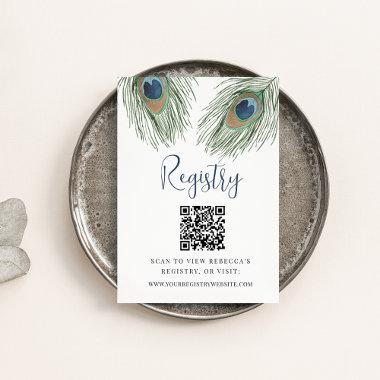 Peacock Feather Bridal Shower Registry QR Code Enclosure Invitations