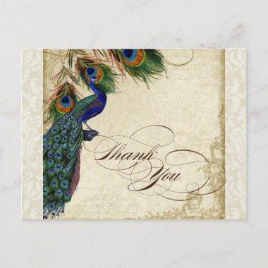 Peacock & Feather Formal Thank You Note Cream PostInvitations