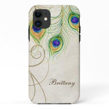 Peacock Feathers Royal Damask Personalized Names iPhone 11 Case