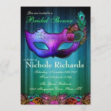 Peacock Masquerade Bridal Shower Invitations