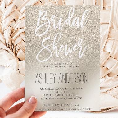 pearl ivory glitter ombre metallic bridal shower Invitations