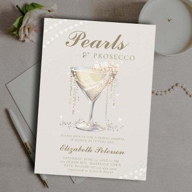 Pearls Prosecco Ivory Elegant Brunch Bridal Shower Invitations