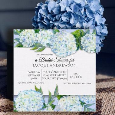 Periwinkle n White Hydrangeas Floral Bridal Shower Invitations