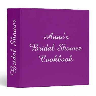 Personalized Bridal Shower Recipe Cookbook Purple 3 Ring Binder