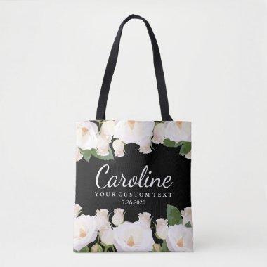 Personalized Bridesmaid Floral White Rose Wedding Tote Bag
