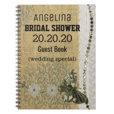 Personalized Burlap and Lace Image Bridal Shower Notebook