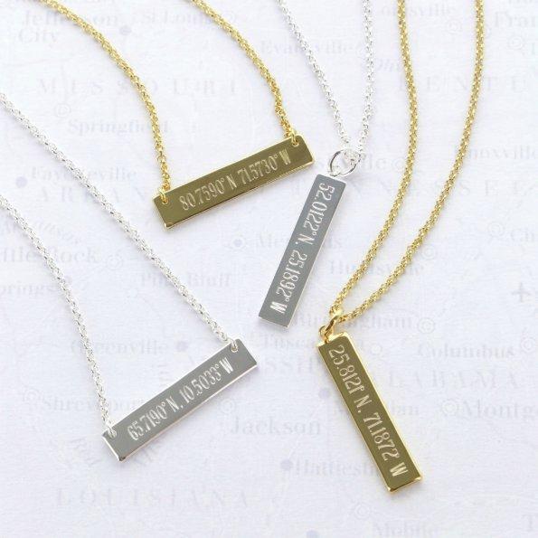 Personalized Coordinates Bar Necklace