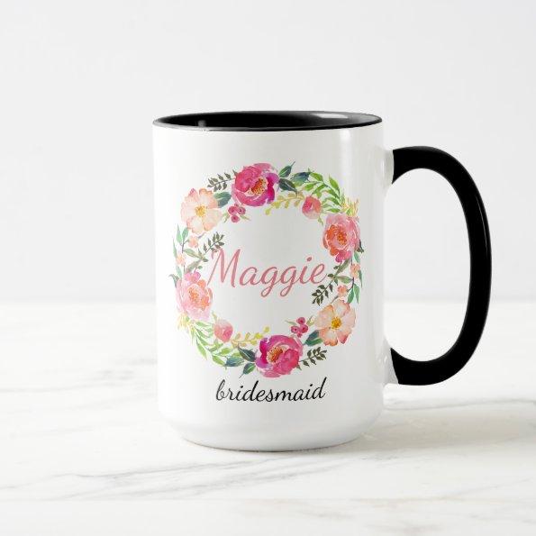 Personalized Floral Wreath Bridesmaid Mug