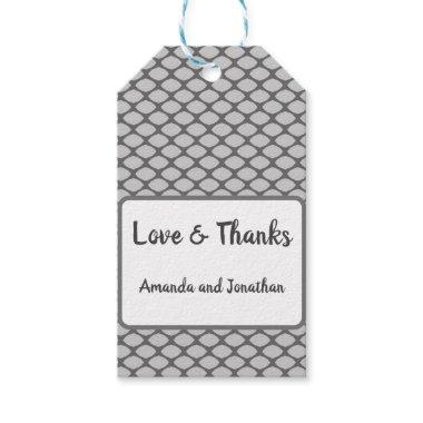 Personalized Grey White Fishnet Wedding Thank You Gift Tags
