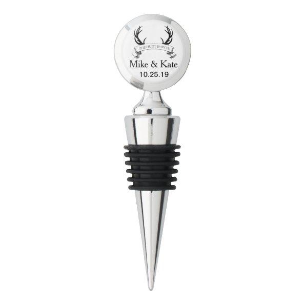 Personalized Hunt is Over Wedding Photo Name Date Wine Stopper
