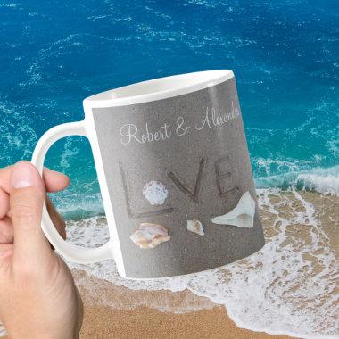 Personalized Love on the Beach shells Coffee Mug