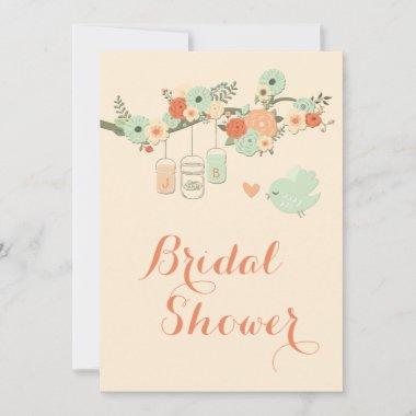 Personalized Mason Jars Floral Tree Bridal Shower Invitations