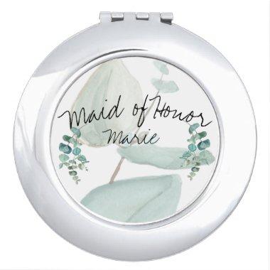 Personalized Name Bridal Shower Eucalyptus Compact Mirror