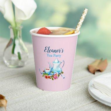 Personalized Paper Tea Party Paper Plates Flowers Paper Cups