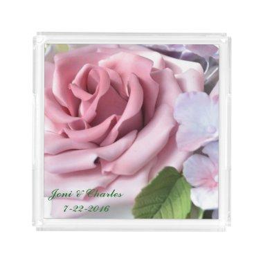Personalized Pink Rose Acrylic Serving Tray