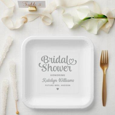 Personalized Silver Wedding Bridal Shower Paper Plates