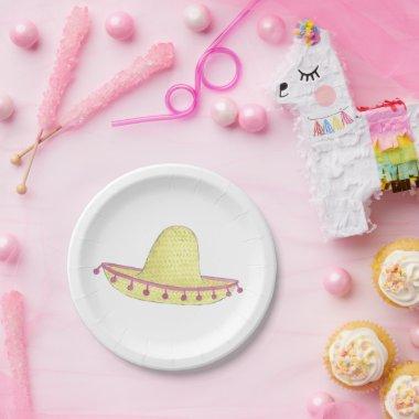 Personalized Sombrero Pink Green Fiesta Paper Plates