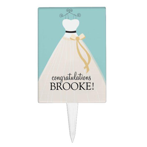 Personalized Teal Blue Bridal Shower Cake Topper