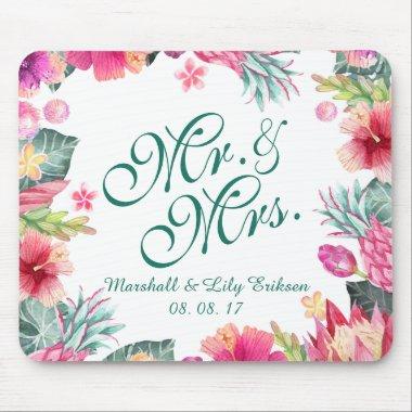 Personalized Tropical Floral Wedding | Mousepad