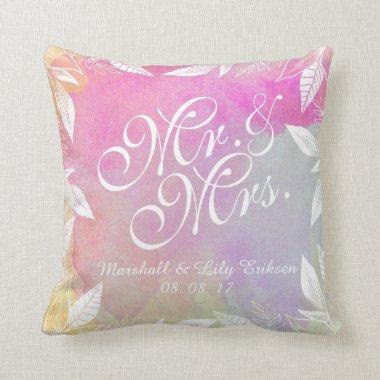 Personalized Watercolor Wedding Throw Pillow