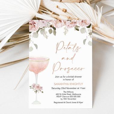 Petals and Prosecco Blush Floral Bridal Shower Inv Invitations