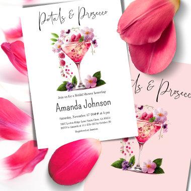 Petals & Prosecco Blush Pink Floral Bridal Shower Invitations