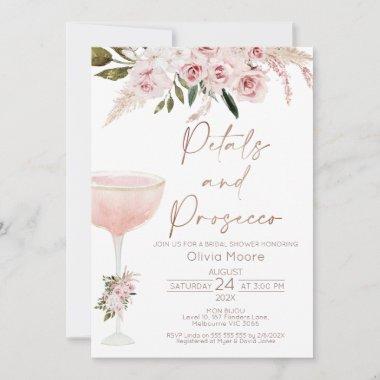 Petals Prosecco Boho Blush Floral Bridal Shower Invitations
