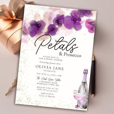 Petals Prosecco Purple Orchid Floral Bridal Shower Invitations