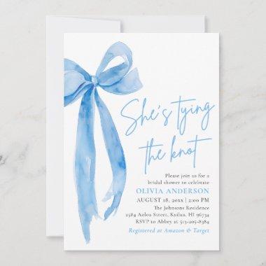 Photo Blue Bow She's Tying the Knot Bridal Shower Invitations