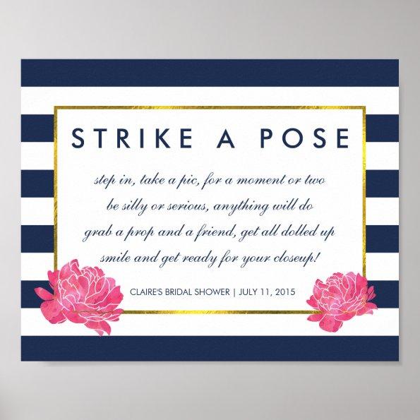 Photo Booth Poster Sign | Navy Stripe & Pink Peony