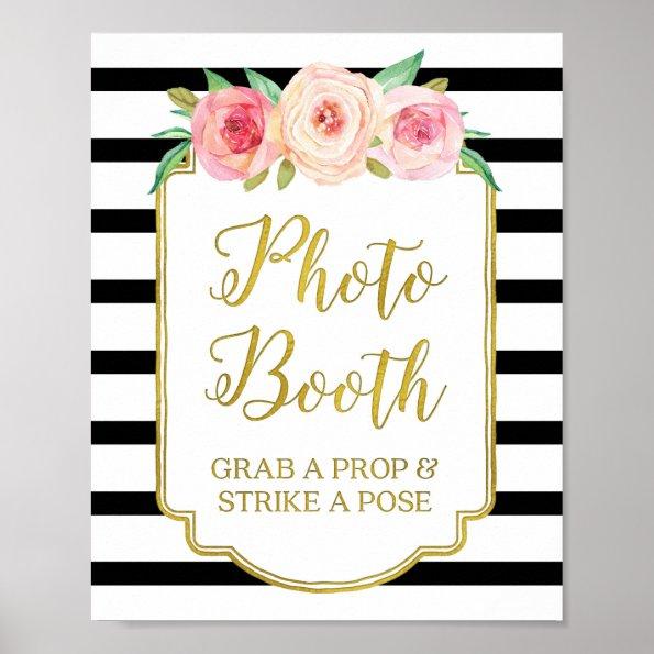 Photo Booth Sign Pink Gold Black White Stripes