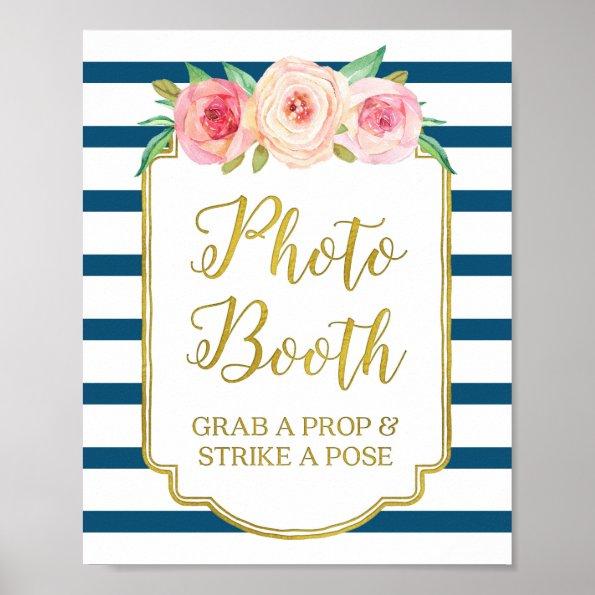 Photo Booth Sign Pink Gold Navy Blue White Stripes