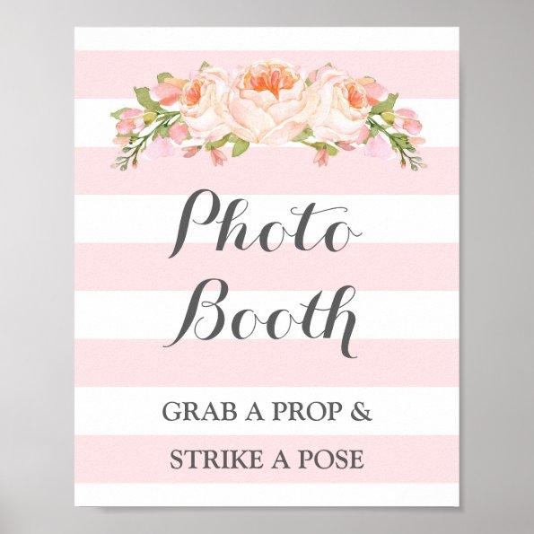 Photo Booth Wedding Sign Pink Flowers Stripes