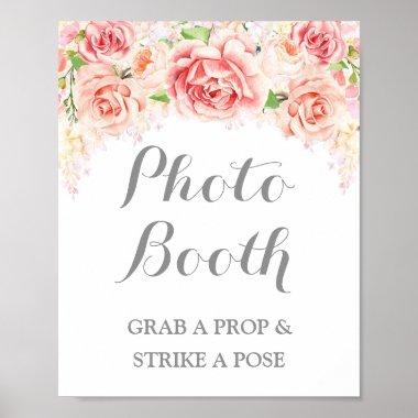 Photo Booth Wedding Sign Pink Watercolor Floral