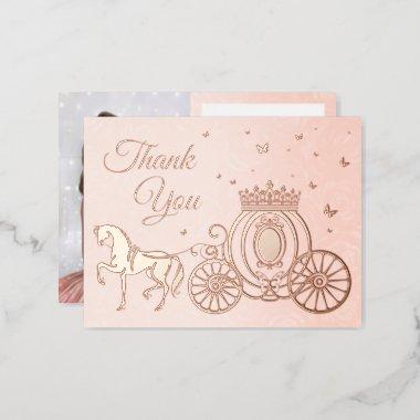 Photo Princess Carriage Rose Gold Foil Thank You Foil Invitation PostInvitations