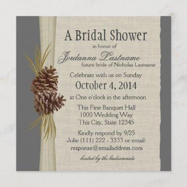 Pine cone and Burlap Look Bridal Shower Invitations