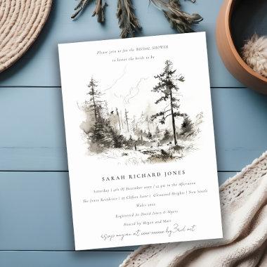 Pine Mountain Landscape Sketch Bridal Shower Invitations