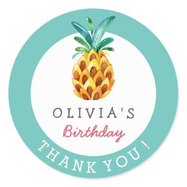 Pineapple Luau Tropical Birthday Thank You Sticker